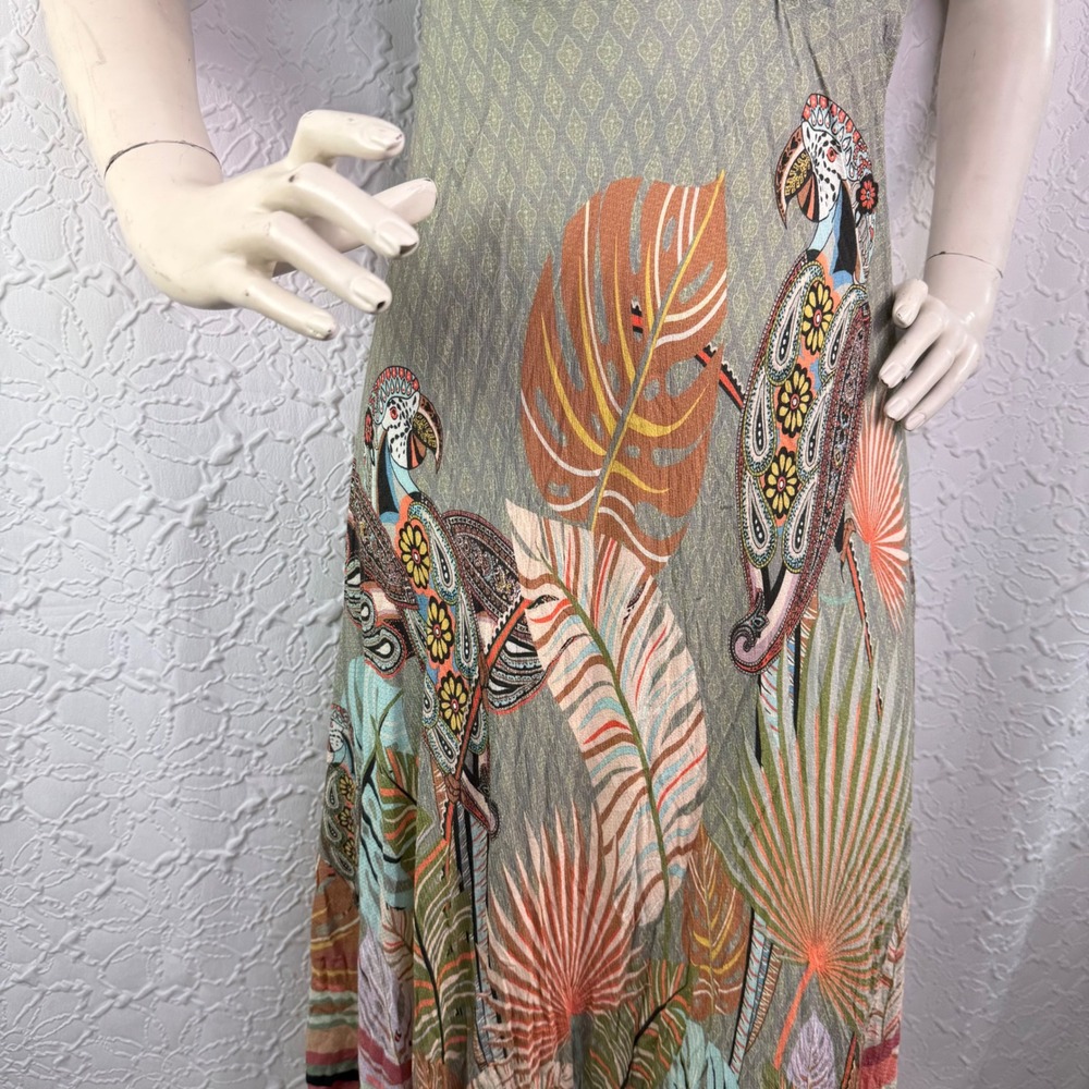 Farm Rio Anthropologie Tropical Parrot Midi Dress Green Multi - Picture 5 of 8